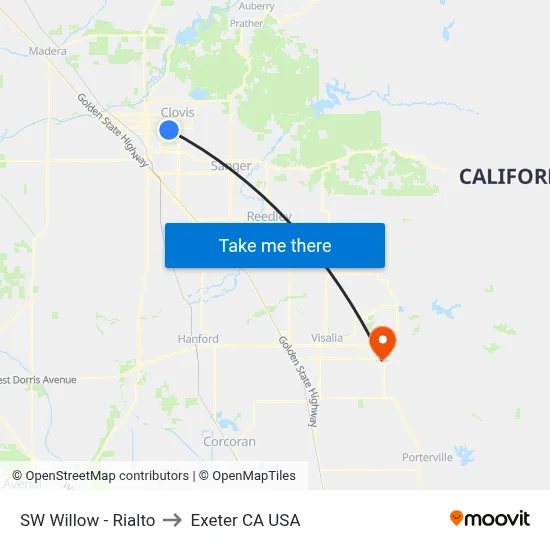 SW Willow - Rialto to Exeter CA USA map