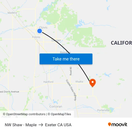 NW Shaw - Maple to Exeter CA USA map