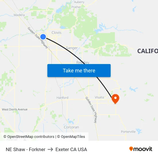 NE Shaw - Forkner to Exeter CA USA map