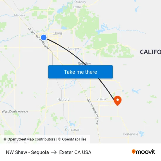 NW Shaw - Sequoia to Exeter CA USA map