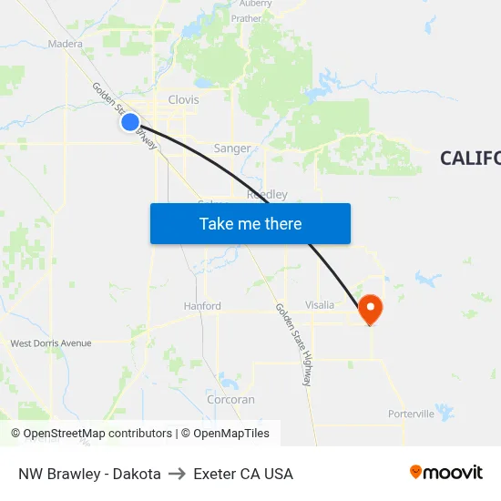 NW Brawley - Dakota to Exeter CA USA map