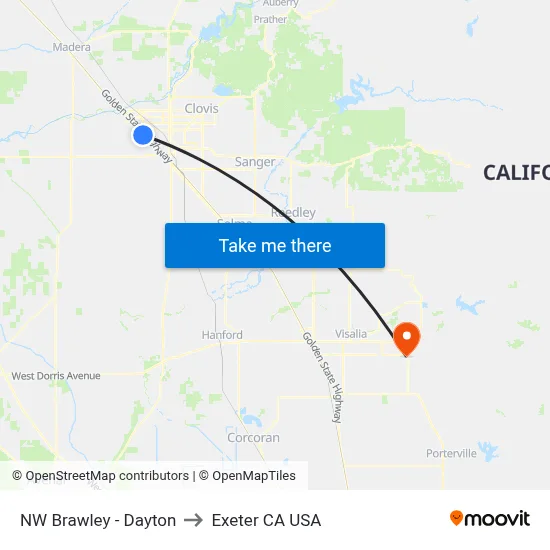 NW Brawley - Dayton to Exeter CA USA map