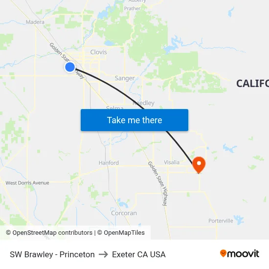 SW Brawley - Princeton to Exeter CA USA map