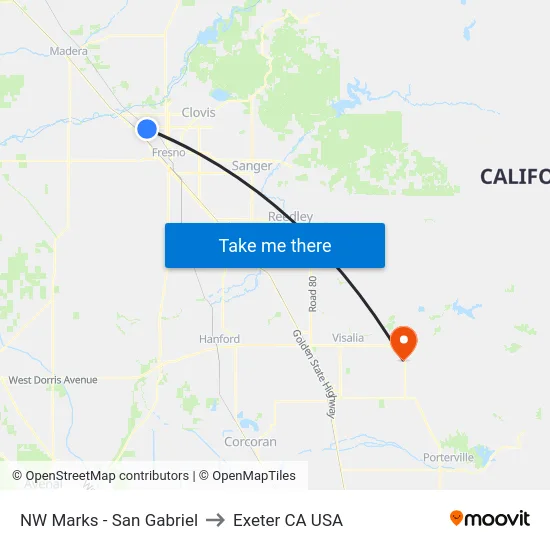 NW Marks - San Gabriel to Exeter CA USA map