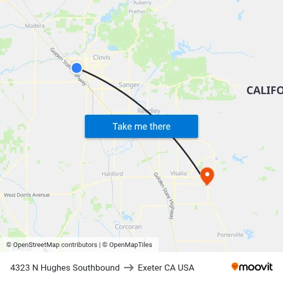 4323 N Hughes Southbound to Exeter CA USA map