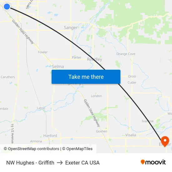 NW Hughes - Griffith to Exeter CA USA map