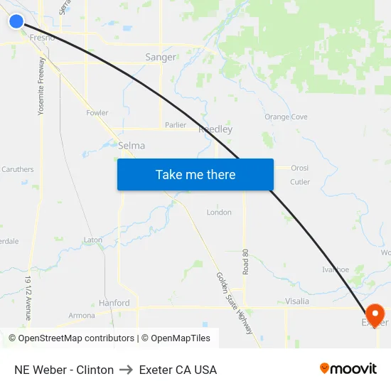 NE Weber - Clinton to Exeter CA USA map