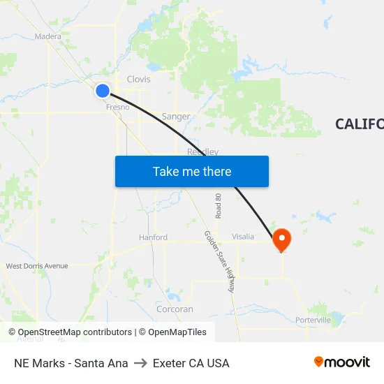 NE Marks - Santa Ana to Exeter CA USA map