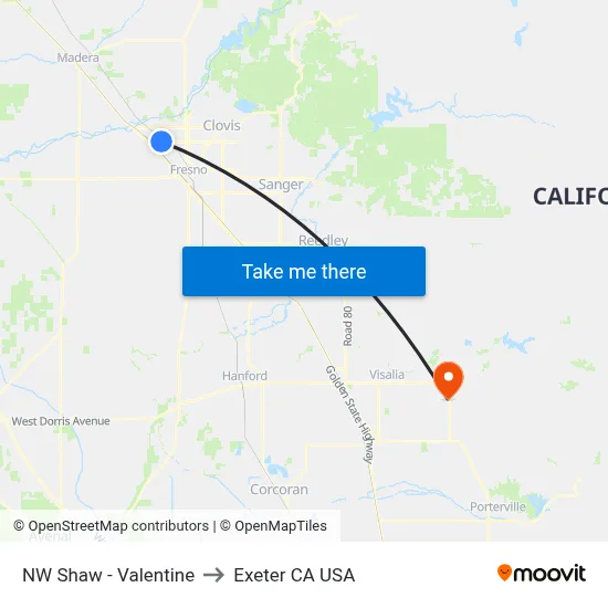 NW Shaw - Valentine to Exeter CA USA map