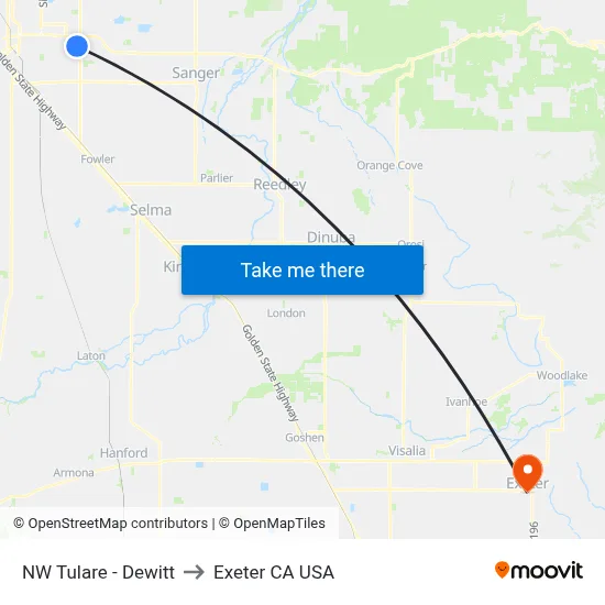 NW Tulare - Dewitt to Exeter CA USA map
