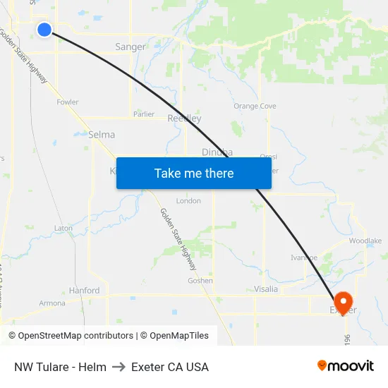 NW Tulare - Helm to Exeter CA USA map