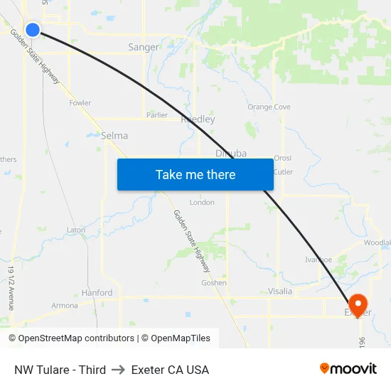 NW Tulare - Third to Exeter CA USA map