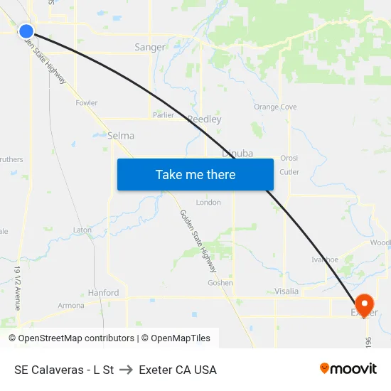 SE Calaveras - L St to Exeter CA USA map