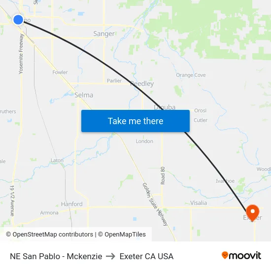 NE San Pablo - Mckenzie to Exeter CA USA map