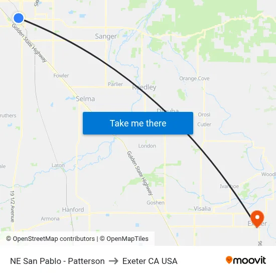 NE San Pablo - Patterson to Exeter CA USA map