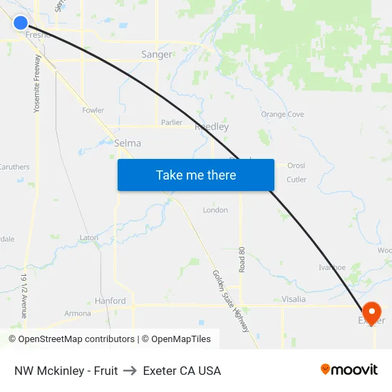 NW Mckinley - Fruit to Exeter CA USA map