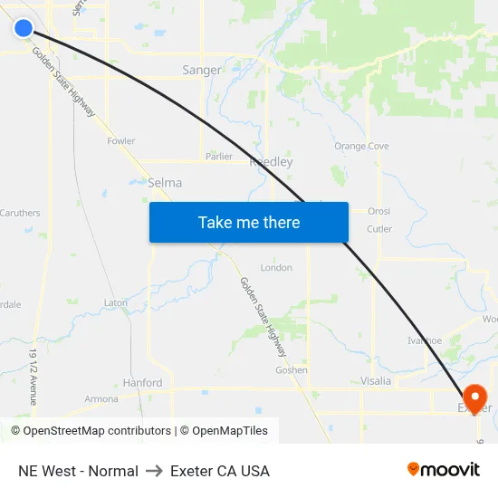 NE West - Normal to Exeter CA USA map