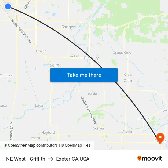 NE West - Griffith to Exeter CA USA map