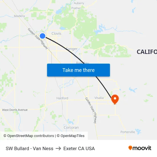 SW Bullard - Van Ness to Exeter CA USA map