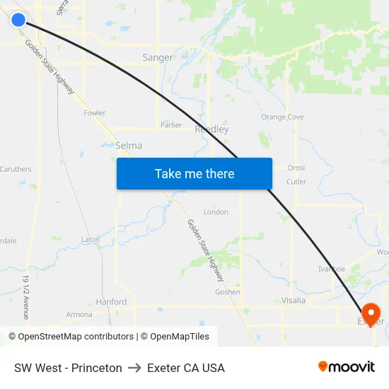 SW West - Princeton to Exeter CA USA map