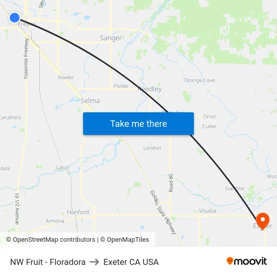 NW Fruit - Floradora to Exeter CA USA map