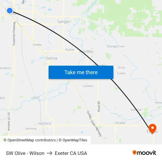 SW Olive - Wilson to Exeter CA USA map