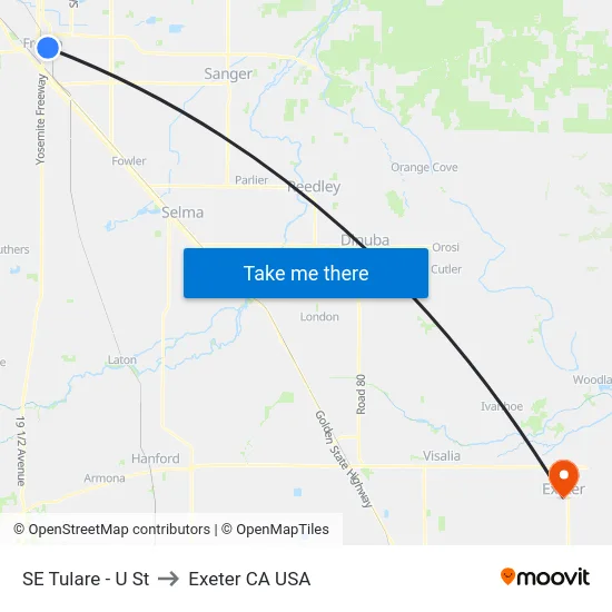 SE Tulare - U St to Exeter CA USA map