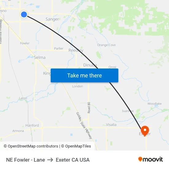 NE Fowler - Lane to Exeter CA USA map