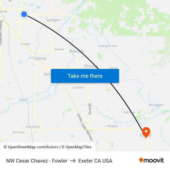 NW Cesar Chavez - Fowler to Exeter CA USA map