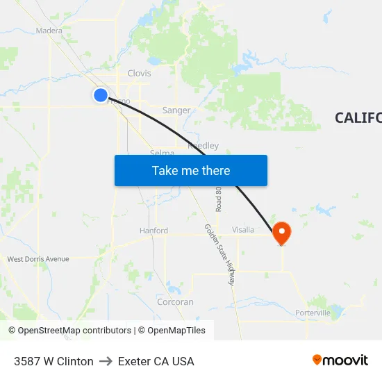 3587 W Clinton to Exeter CA USA map