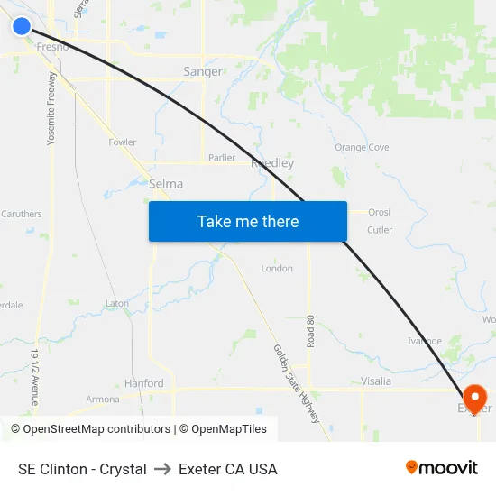 SE Clinton - Crystal to Exeter CA USA map