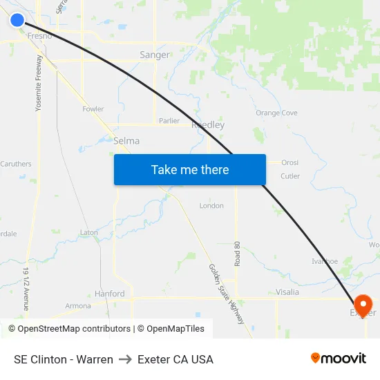 SE Clinton - Warren to Exeter CA USA map