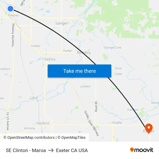 SE Clinton - Maroa to Exeter CA USA map