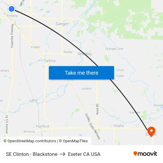 SE Clinton - Blackstone to Exeter CA USA map