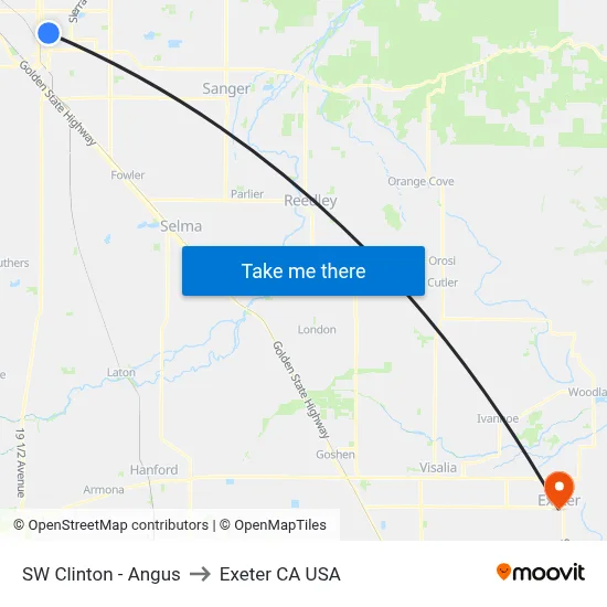SW Clinton - Angus to Exeter CA USA map