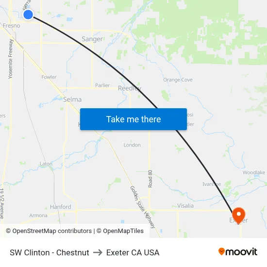 SW Clinton - Chestnut to Exeter CA USA map