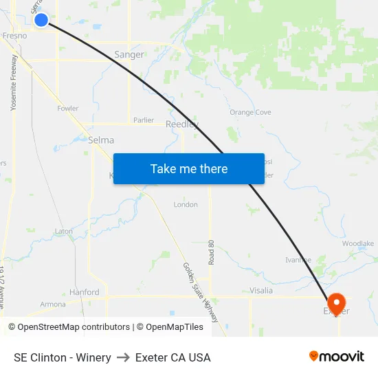 SE Clinton - Winery to Exeter CA USA map