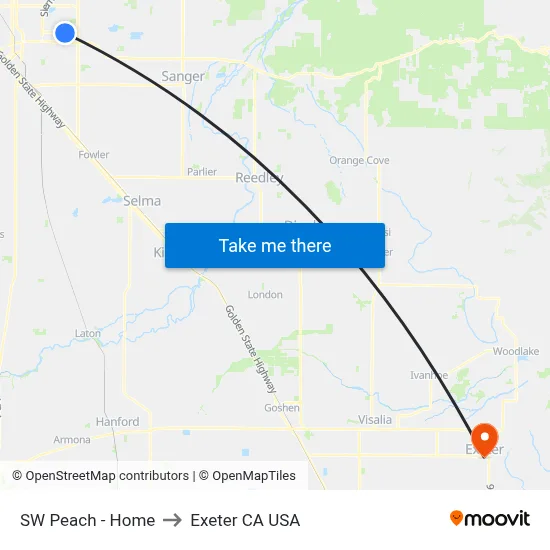 SW Peach - Home to Exeter CA USA map