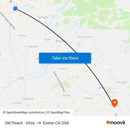 SW Peach - Olive to Exeter CA USA map