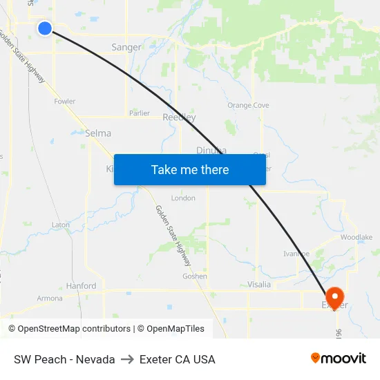 SW Peach - Nevada to Exeter CA USA map