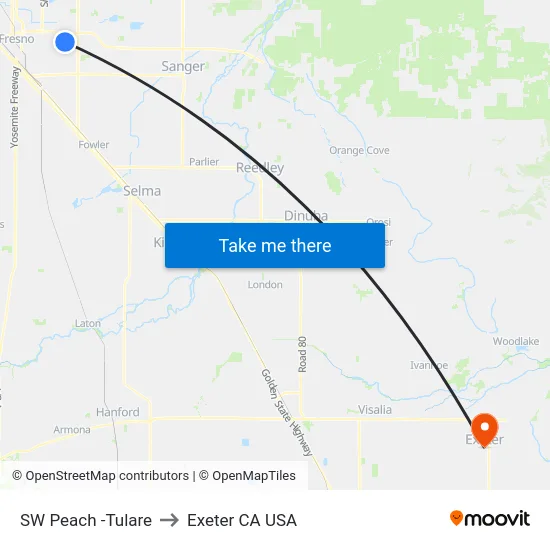 SW Peach -Tulare to Exeter CA USA map