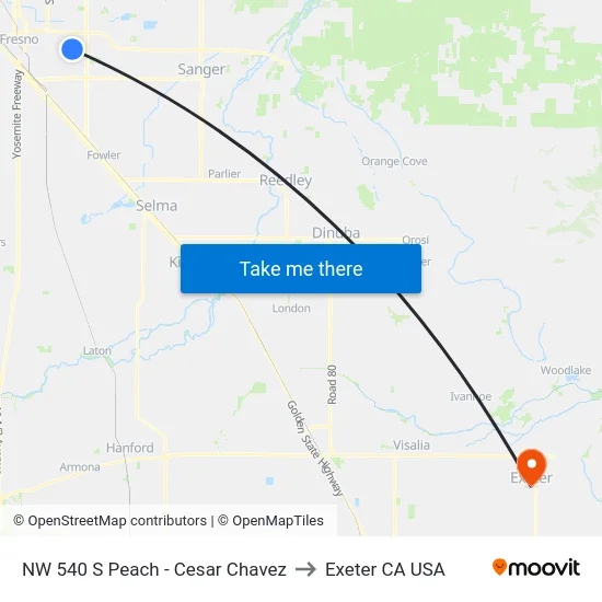 NW 540 S Peach - Cesar Chavez to Exeter CA USA map