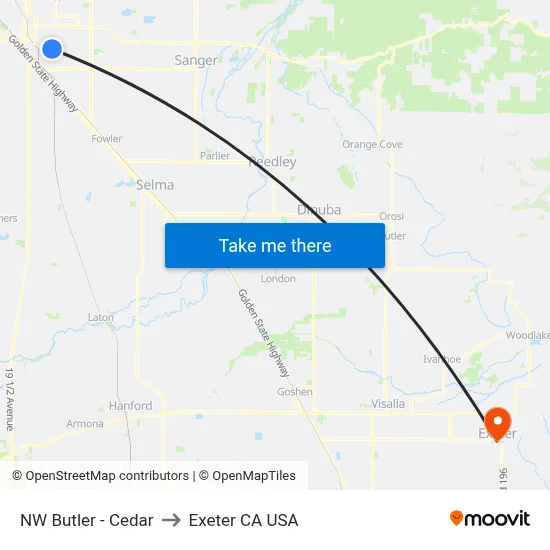 NW Butler - Cedar to Exeter CA USA map