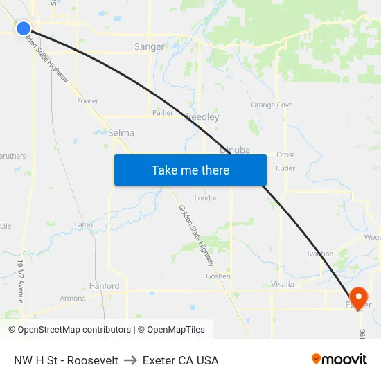 NW H St - Roosevelt to Exeter CA USA map