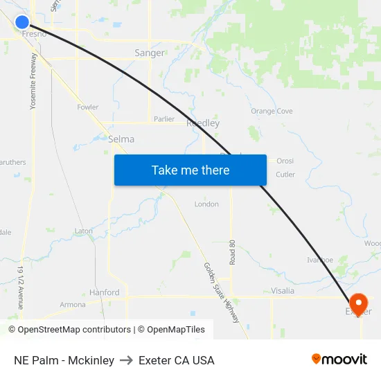 NE Palm - Mckinley to Exeter CA USA map