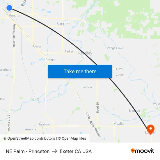 NE Palm - Princeton to Exeter CA USA map