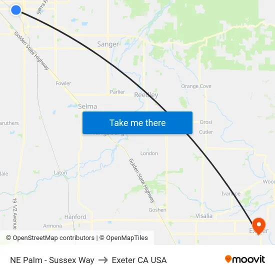 NE Palm - Sussex Way to Exeter CA USA map