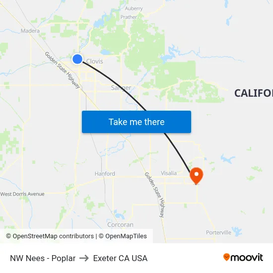 NW Nees - Poplar to Exeter CA USA map