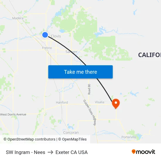 SW Ingram - Nees to Exeter CA USA map
