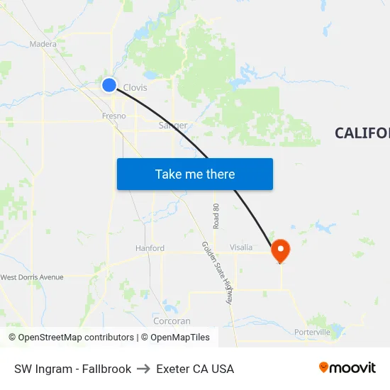 SW Ingram - Fallbrook to Exeter CA USA map